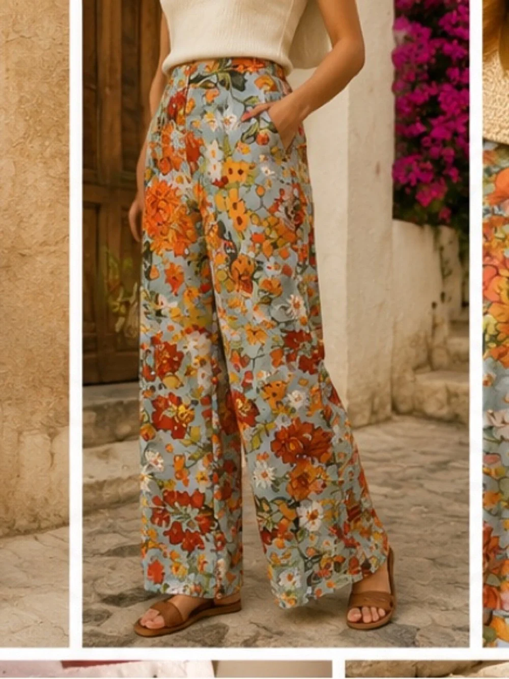 Zara Floral Wide Leg Palazzo Pants Boho Coastal Euro Summer Small